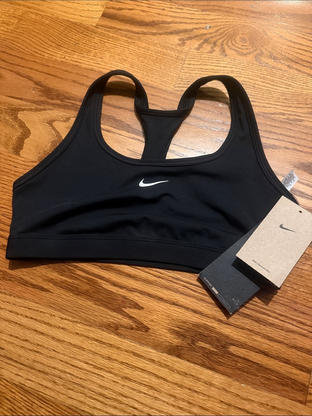 Nike Black Racerback Sports Bra with White Swoosh NWT